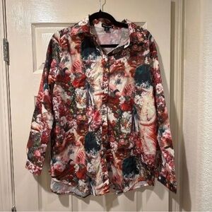 PrettyLittleThing Floral Button-Up Shirt Women’s Size 6 Bold Long Sleeve Blouse